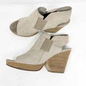 Eileen Fisher Booties Size 10 Peep Toe Wood Stacked Cuban‎ Heel Tan Leather